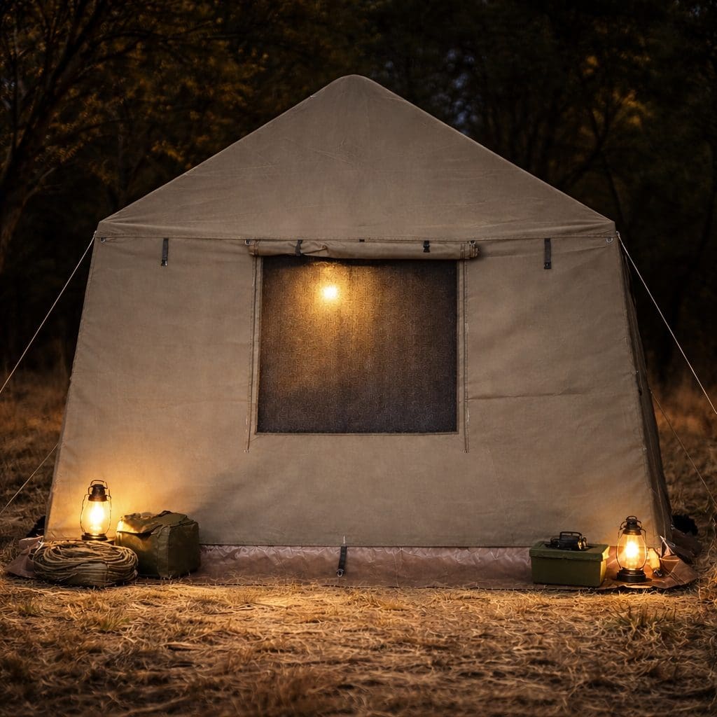 3.2m x 3.2m Army Dining Shelter Heavy Duty Canvas Gazebo Tent with Shadenet - Image 5