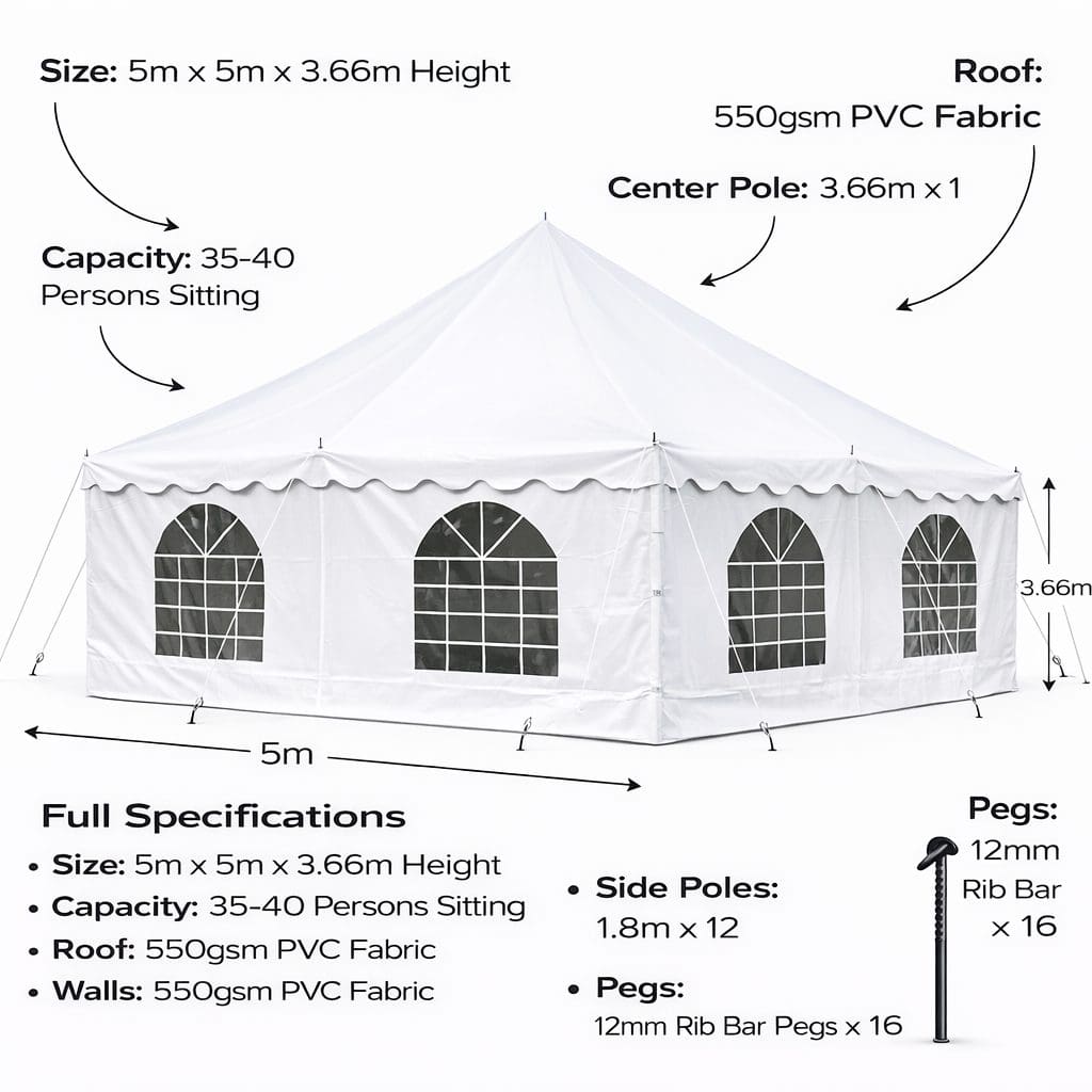 5m x 5m PVC Marquee Tent Waterproof Heavy Duty Event Tent - Image 5