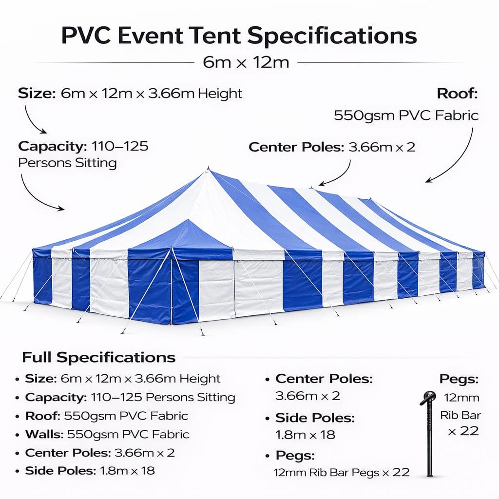 6m x 12m PVC Marquee Tent Heavy Duty Waterproof Event Tent - Image 3