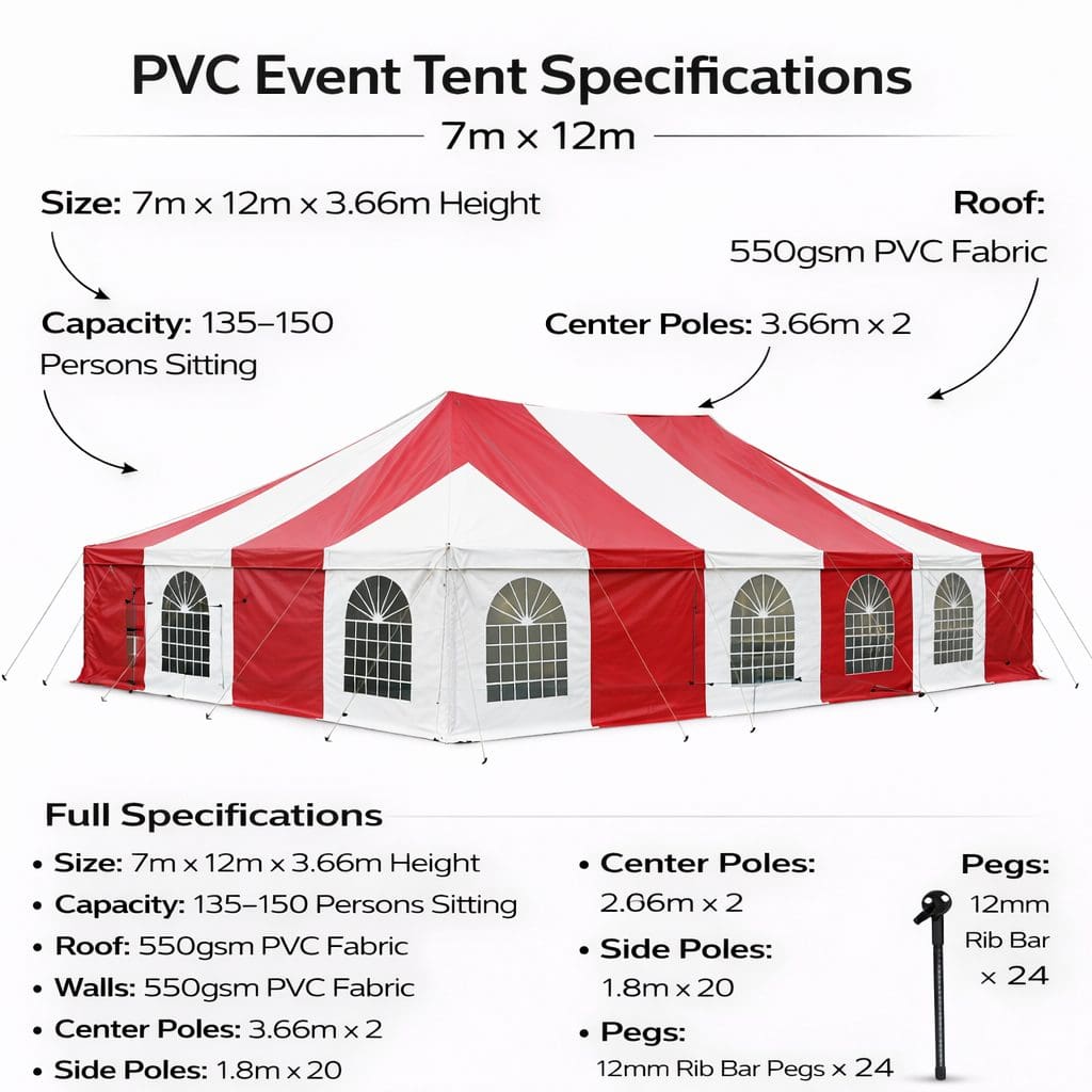7m x 12m PVC Marquee Tent Heavy Duty Waterproof Event Tent - Image 3